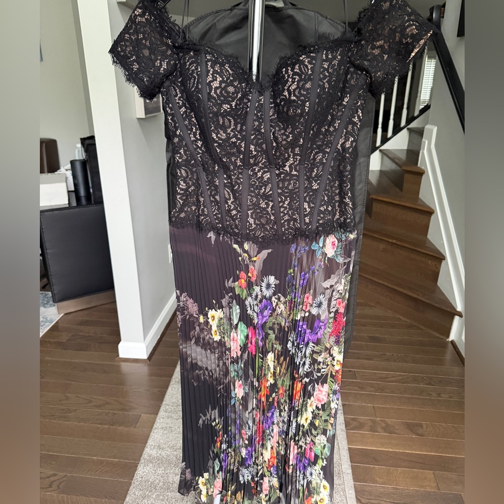 Rickie Freeman for Teri Jon Black Lace and Floral Midi Dress - Picture 6 of 8